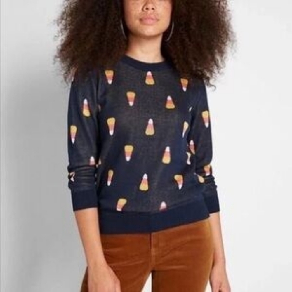 MODCLOTH Candy Corn Intarsia Navy Blue Sweater - Picture 1 of 2